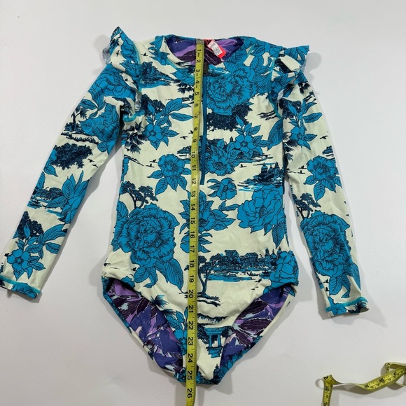 Maaji De Joy One Piece Rashguard Swimsuit Size Girls 14 Blue White - Picture 6 of 7